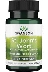 Swanson St. John's Wort with Chamomile and Bacopa herbal supplement for stress support, 60 capsules.